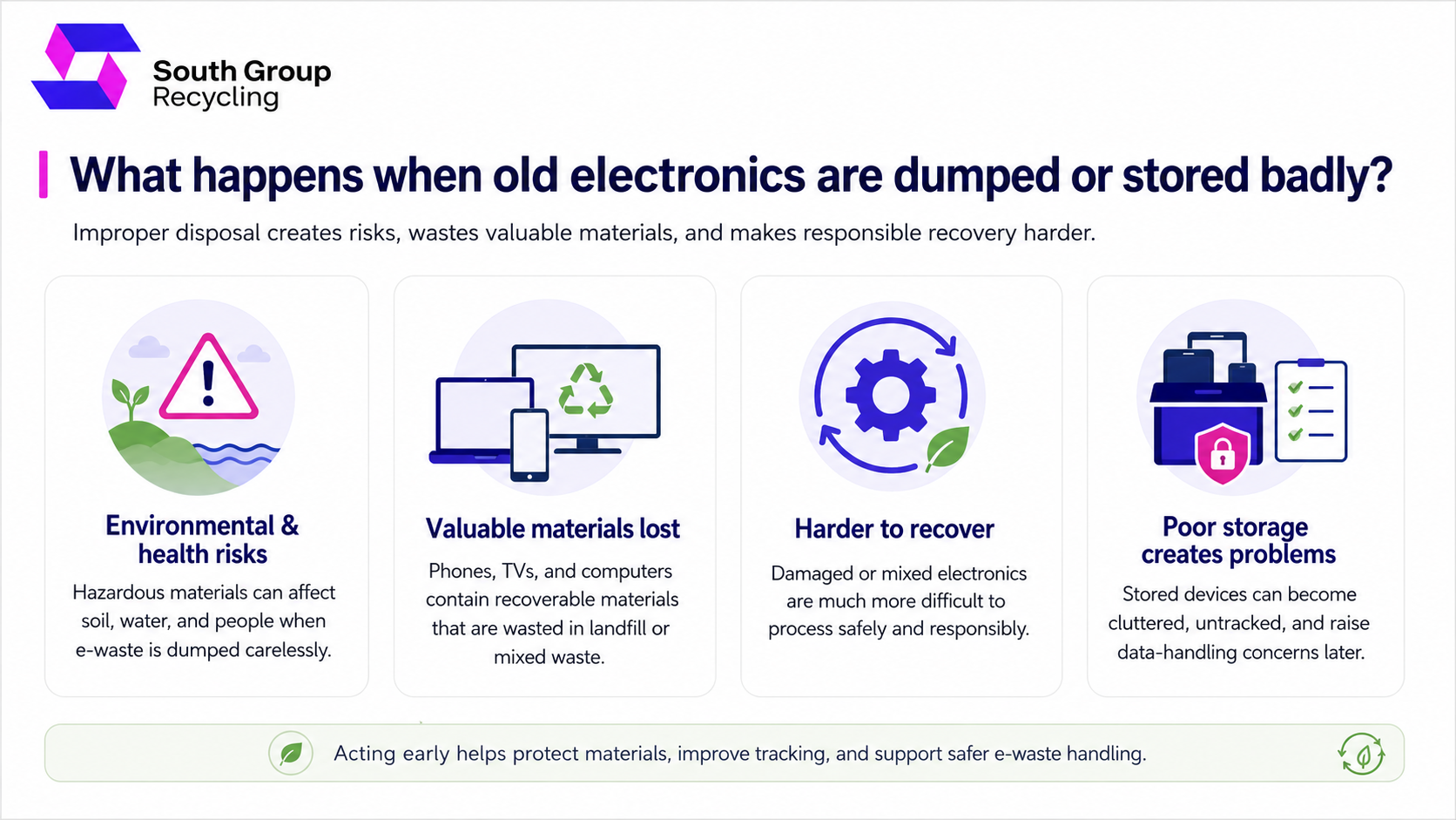 What happens when old electronics are dumped or stored badly?